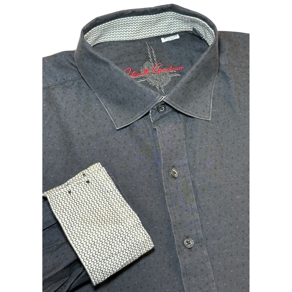 Robert Graham Mens XL Shirt Black Dots All Over Long Sleeve Button Up Flip Cuffs